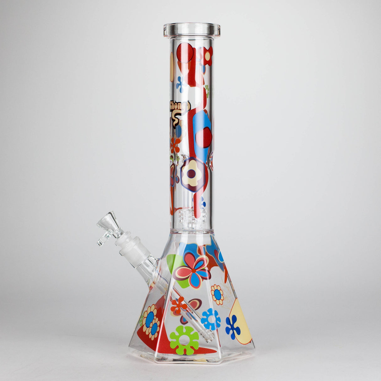 Cheech & Chong® Glass | 15" Tall Clear Power To The Flower Dual Chamber Hex Beaker Base Water Pipe Glass Bong West Coast Gifts
