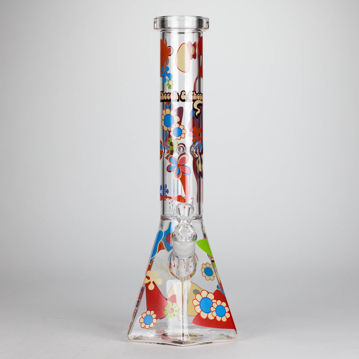 Cheech & Chong® Glass | 15" Tall Clear Power To The Flower Dual Chamber Hex Beaker Base Water Pipe Glass Bong West Coast Gifts