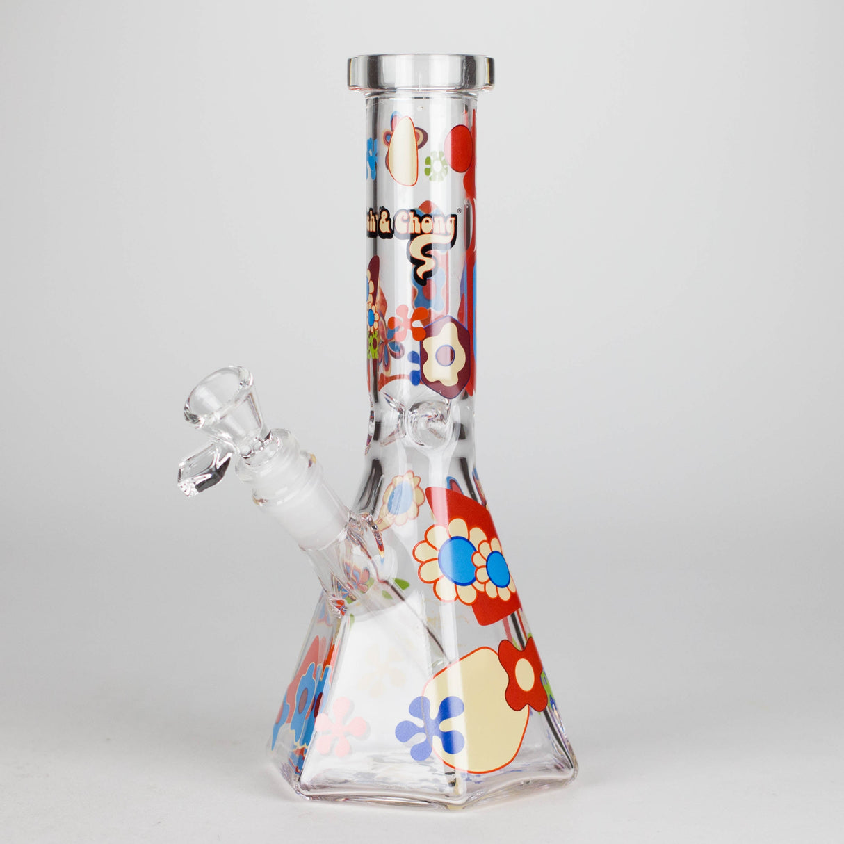 Cheech & Chong® Glass | 10" Tall Clear Power To The Flower Hex Beaker Base Water Pipe Glass Bong West Coast Gifts