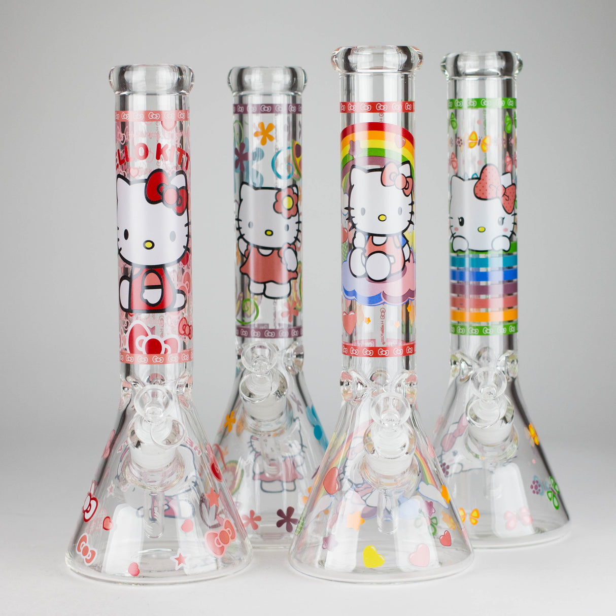 14" 7mm Glass Beaker Bong with Kitty Design and Ice Catcher Glass Bong 777 Smoke