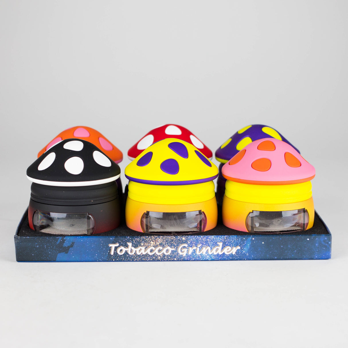 3.2" Mushroom House Grinder with One-Touch Tray – Box of 6 Display Pack 777 Smoke