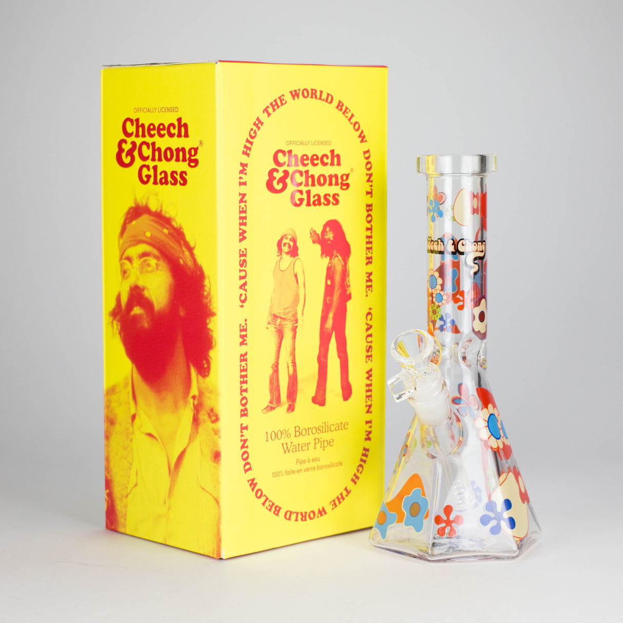 Cheech & Chong® Glass | 10" Tall Clear Power To The Flower Hex Beaker Base Water Pipe Glass Bong West Coast Gifts