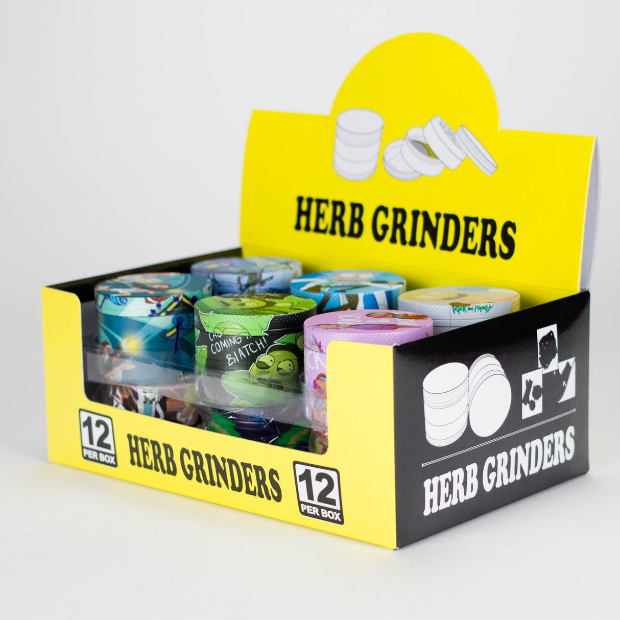 2.2" 4-Layer Metal Grinder with Cartoon Design – Box of 12 Display Pack 777 Smoke