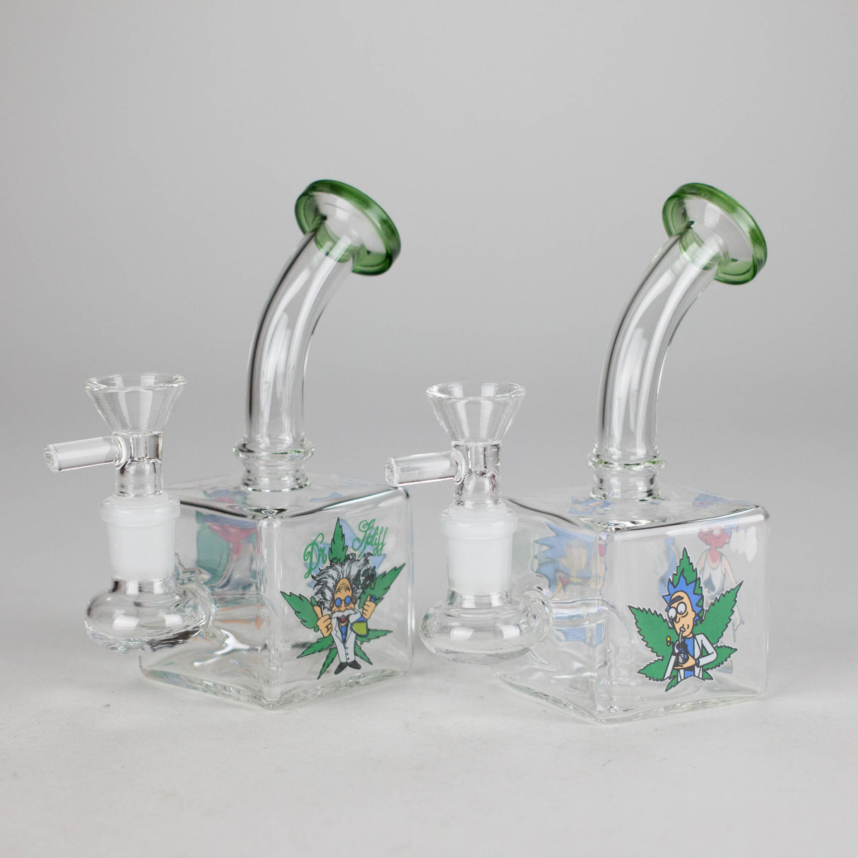 5" Square Glass Bong with Cartoon Design – Color Accented Glass Bong 777 Smoke