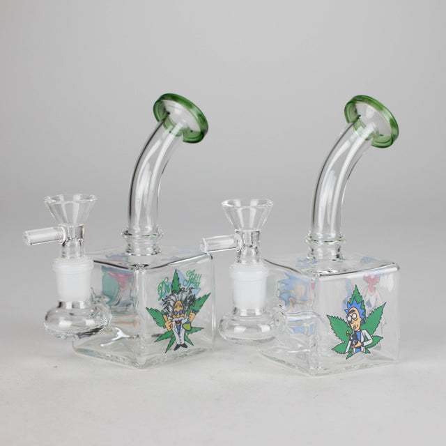 5" Square Glass Bong with Cartoon Design – Color Accented Glass Bong 777 Smoke