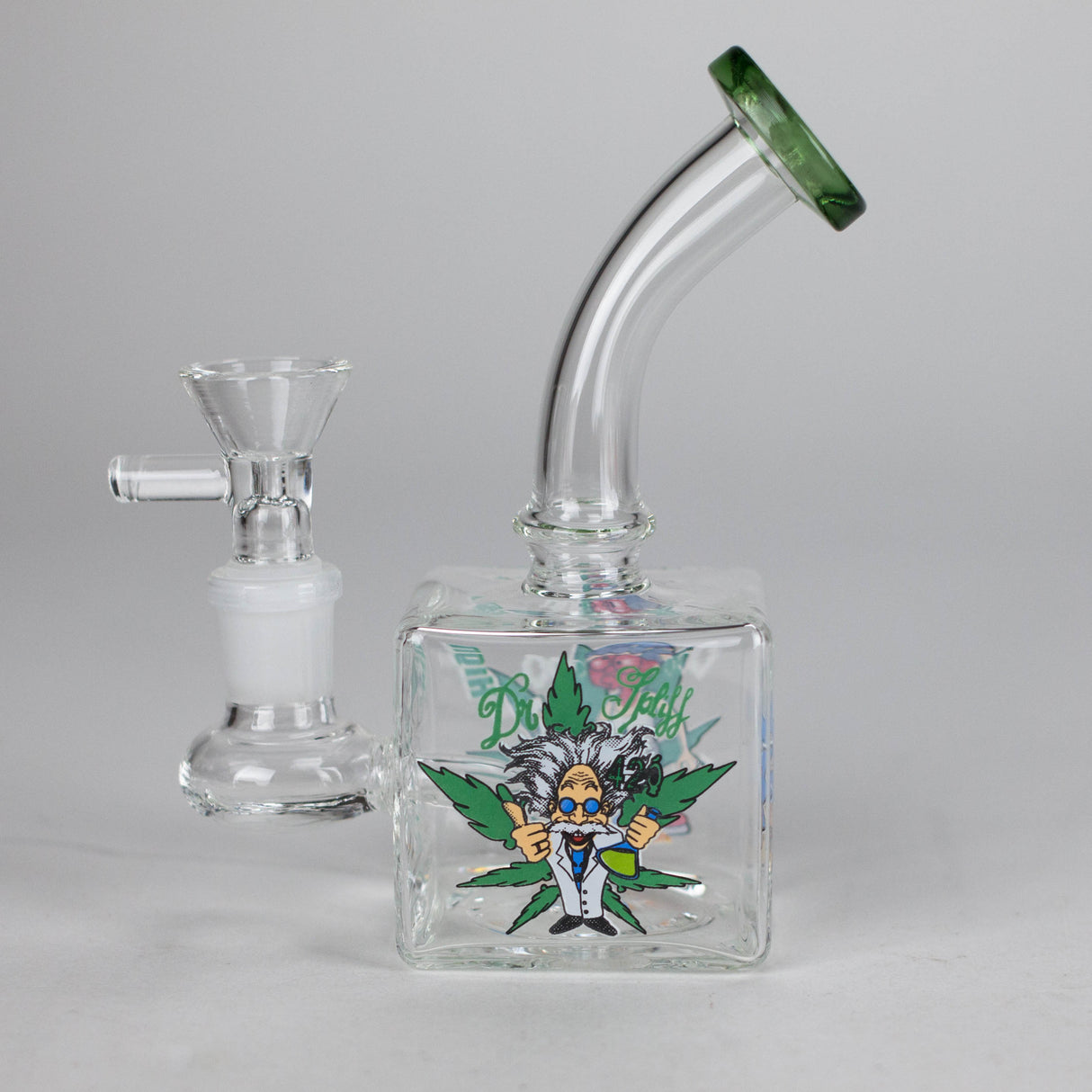 5" Square Glass Bong with Cartoon Design – Color Accented Glass Bong 777 Smoke