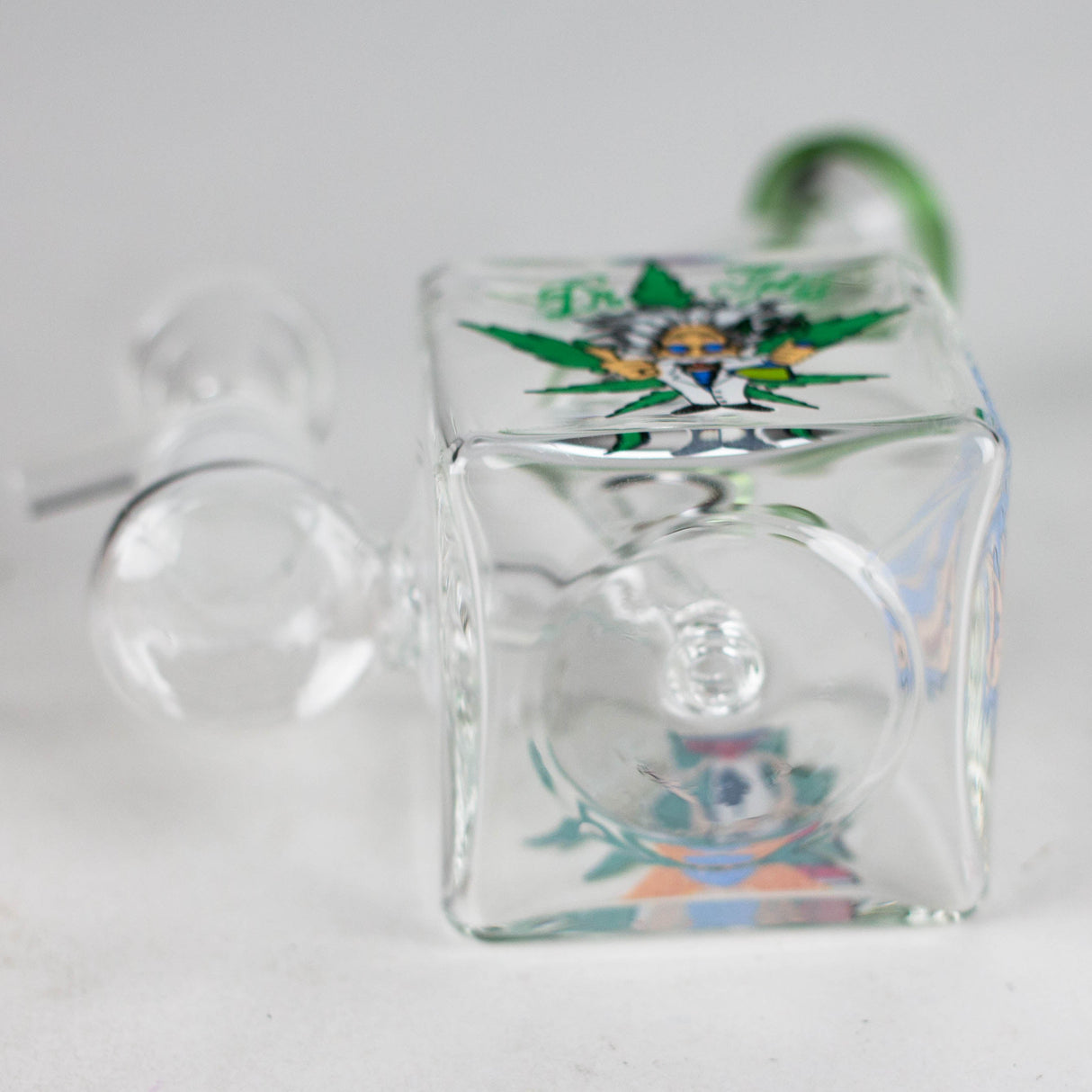 5" Square Glass Bong with Cartoon Design – Color Accented Glass Bong 777 Smoke