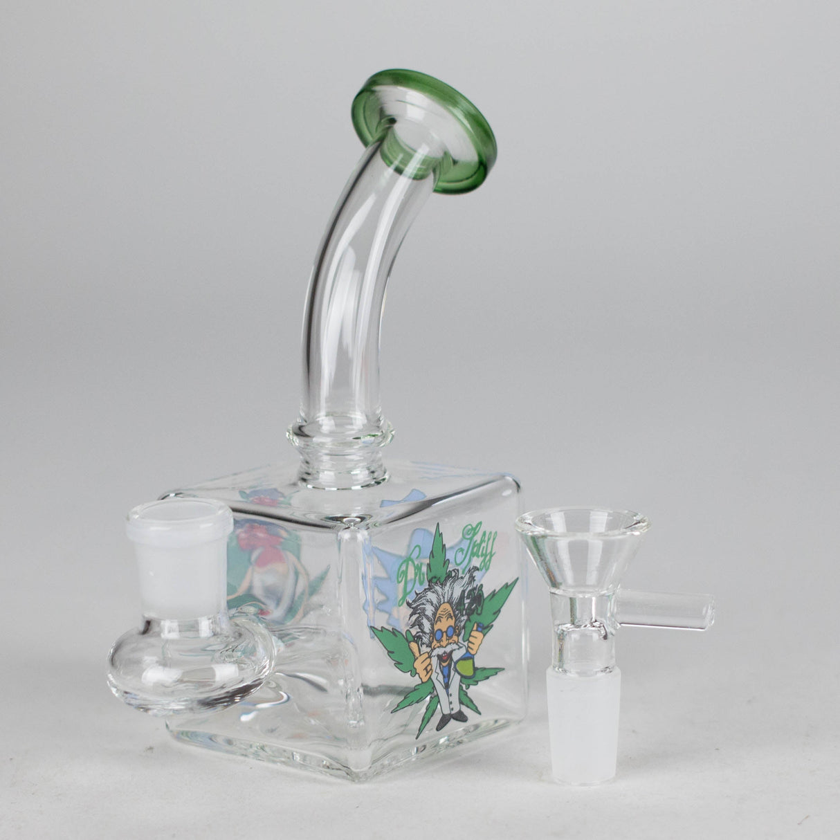 5" Square Glass Bong with Cartoon Design – Color Accented Glass Bong 777 Smoke