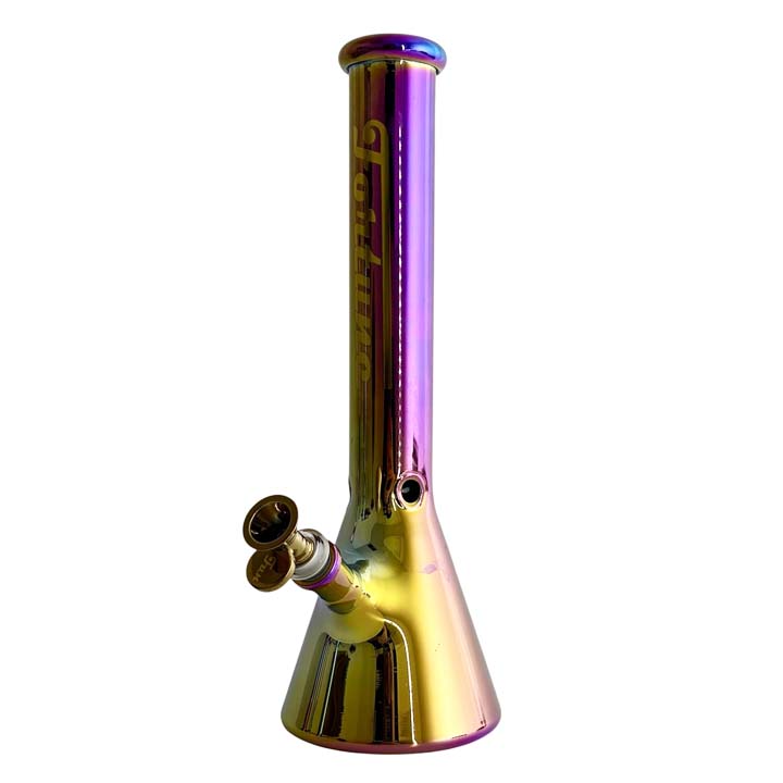 Fortune | 14" 4mm Electroplate Glass Bong- Assorted Colour Glass Bong Fortune Gold&Rainbow