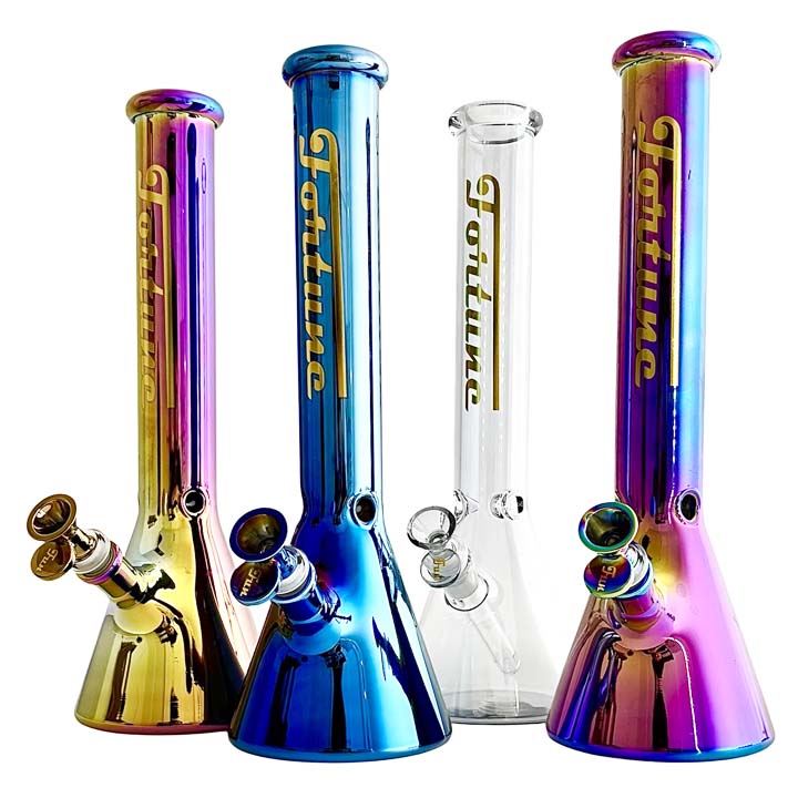 Fortune | 14" 4mm Electroplate Glass Bong- Assorted Colour Glass Bong Fortune