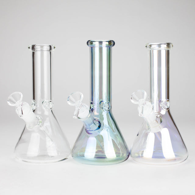 8" Electroplate Glass Beaker Bong – 5mm Thick | Ice Catcher | 3-Piece Set Glass Bong 777 Smoke