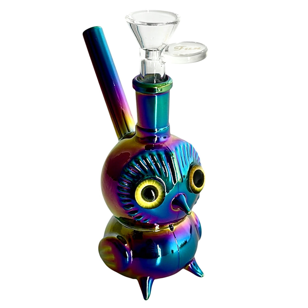 5.5" Owl Design Electroplate Glass Bong – Compact & Stemless Glass Bong Fortune Rainbow