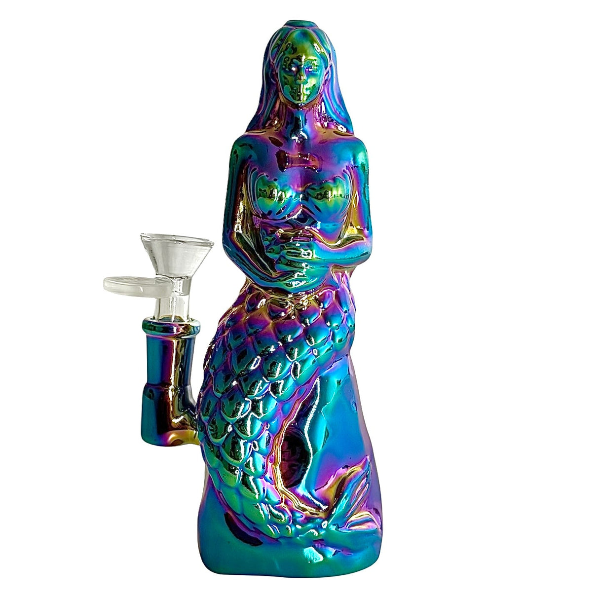 7" Mermaid Design Electroplate Glass Bong – Compact & Stemless Glass Bong Fortune Rainbow