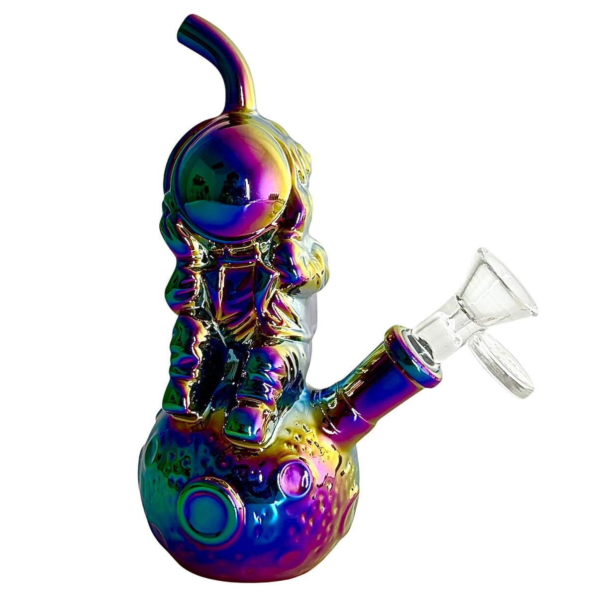6" Astronaut Design Electroplate Glass Bong – Compact & Stemless Glass Bong Fortune Rainbow