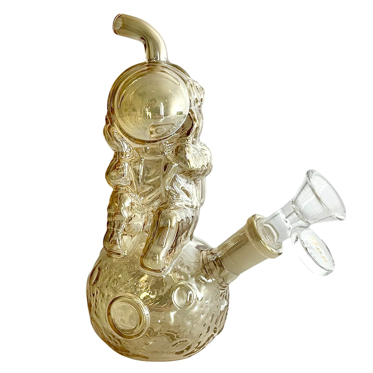 6" Astronaut Design Electroplate Glass Bong – Compact & Stemless Glass Bong Fortune Gold