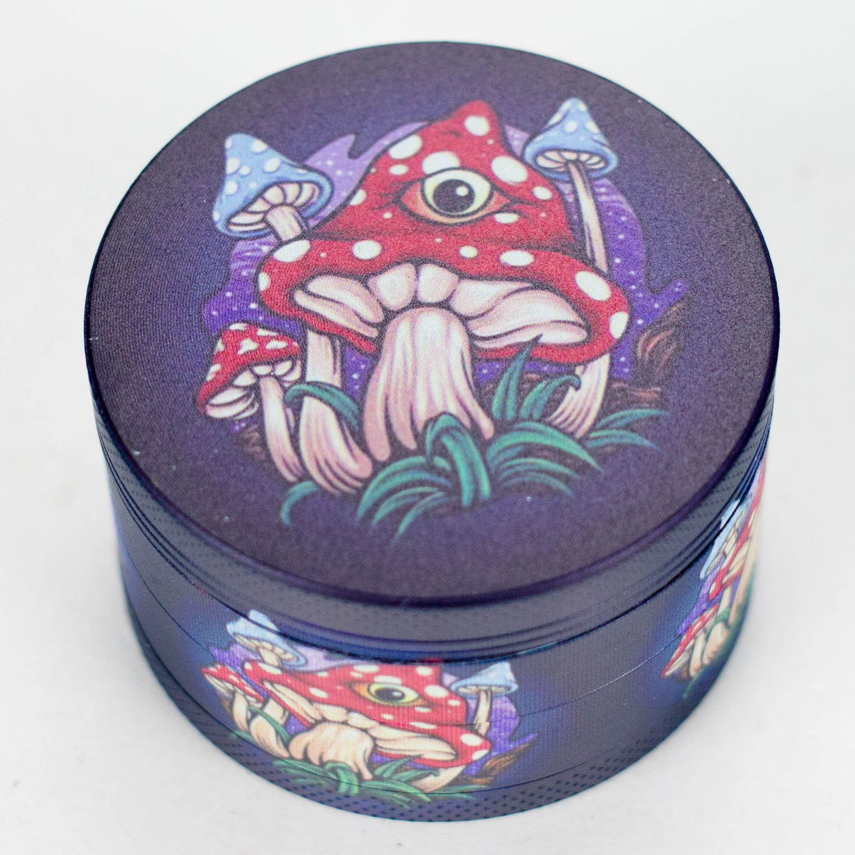 2.5" 4-Layer Metal Herb Grinder with Magic Mushroom Design – Box of 6 Display Pack 777 Smoke