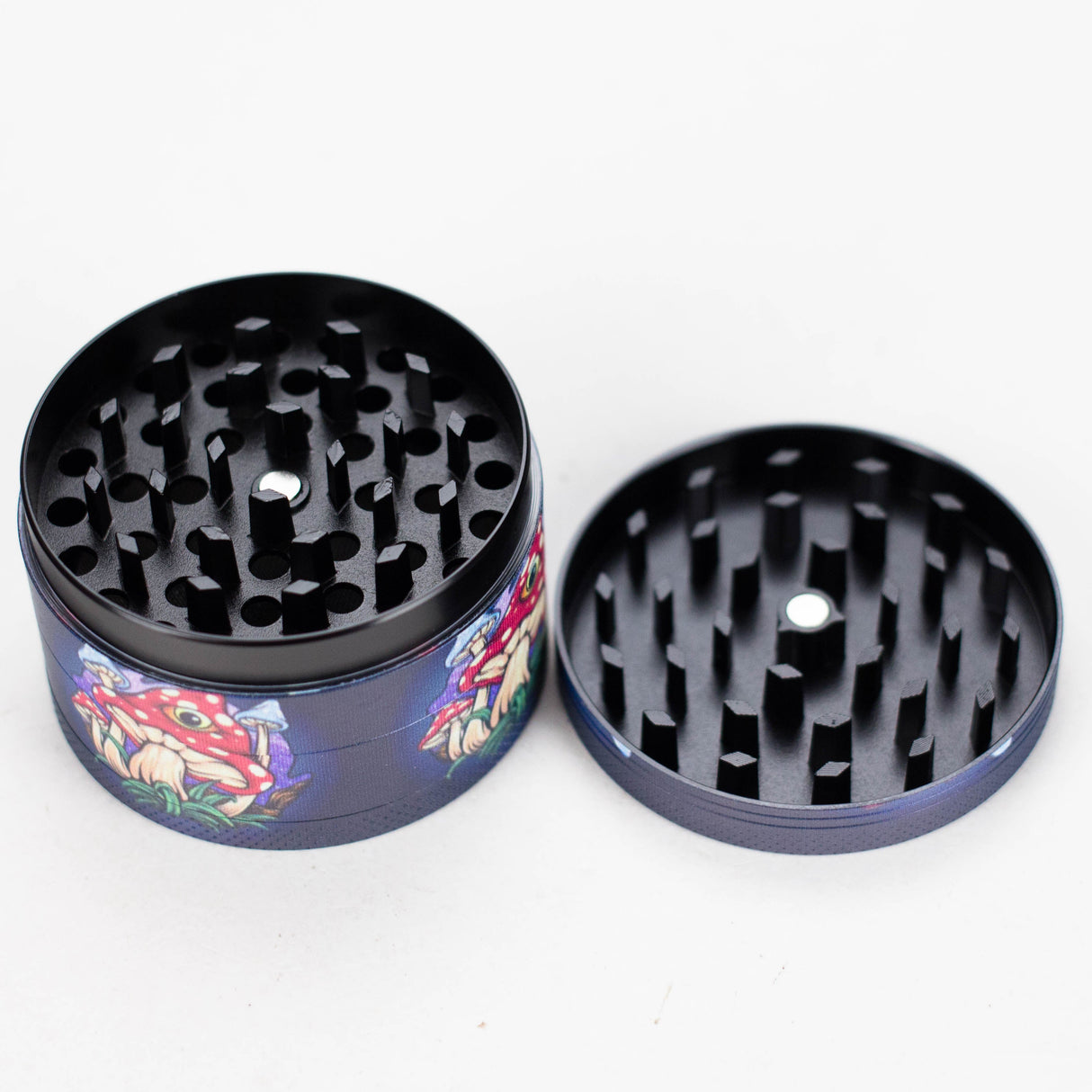 2.5" 4-Layer Metal Herb Grinder with Magic Mushroom Design – Box of 6 Display Pack 777 Smoke