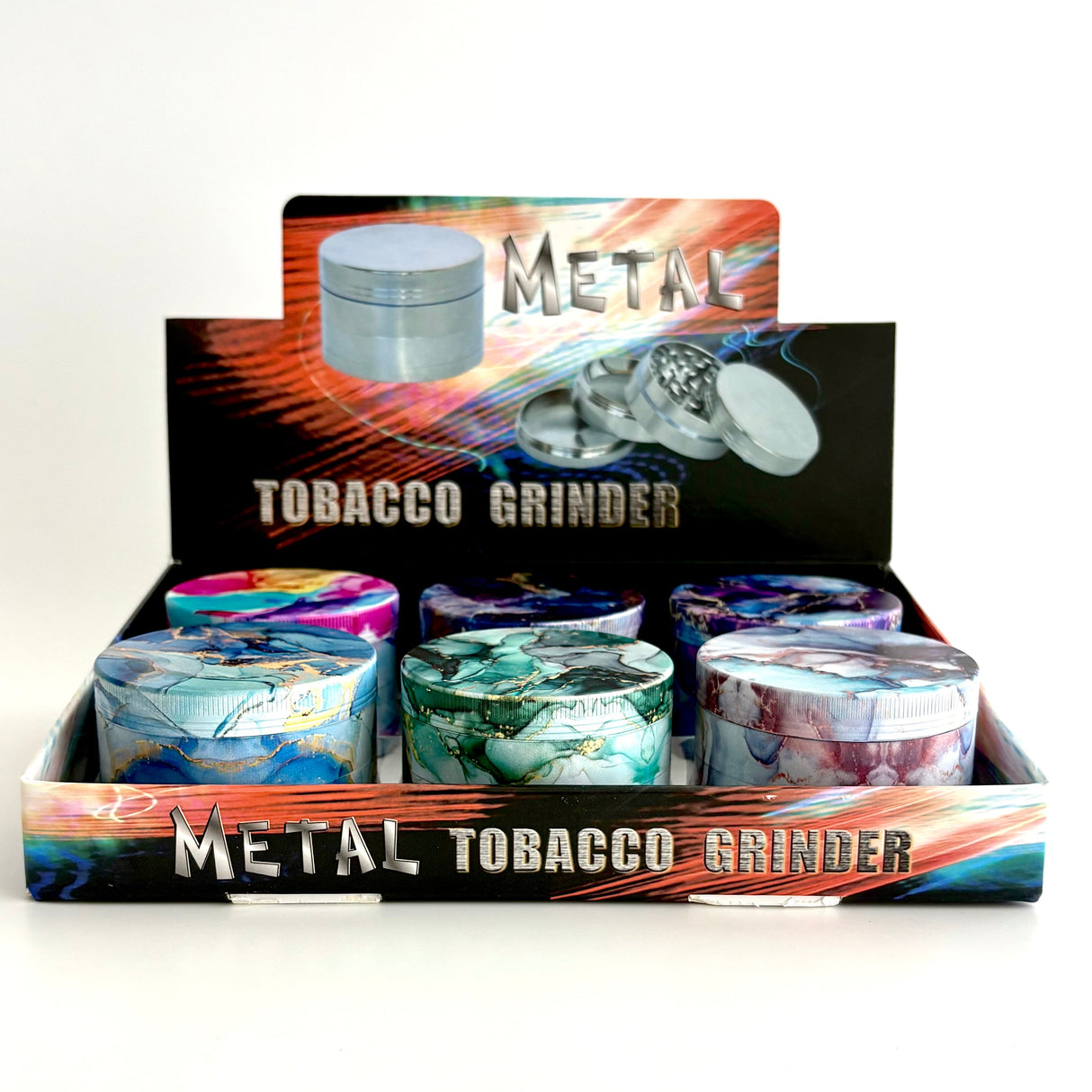 Marble Design Grinder 63*44mm 4 Parts-6CT Display Pack Super Supplys Inc