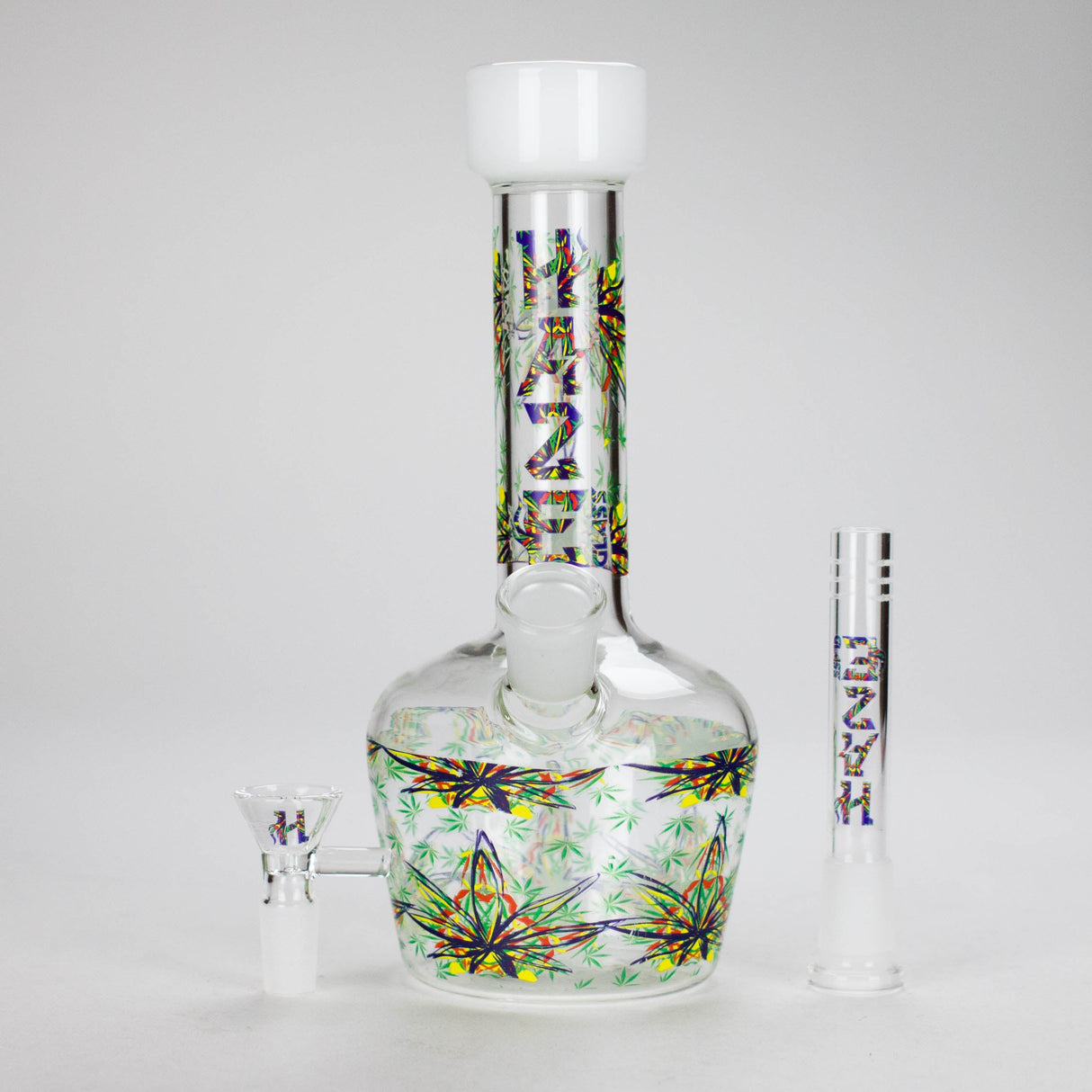 Haze | 9″ Leaves Dome Beaker Glass Bong – White (Mini-O) Glass Bong Canadian Distributor