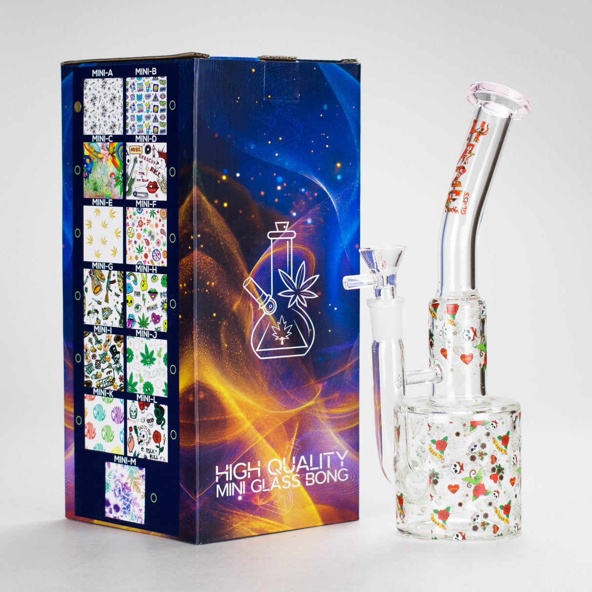 Haze | 10″ Skull & Red Roses Glass Bong – Pink (Mini-S) Glass Bong Canadian Distributor