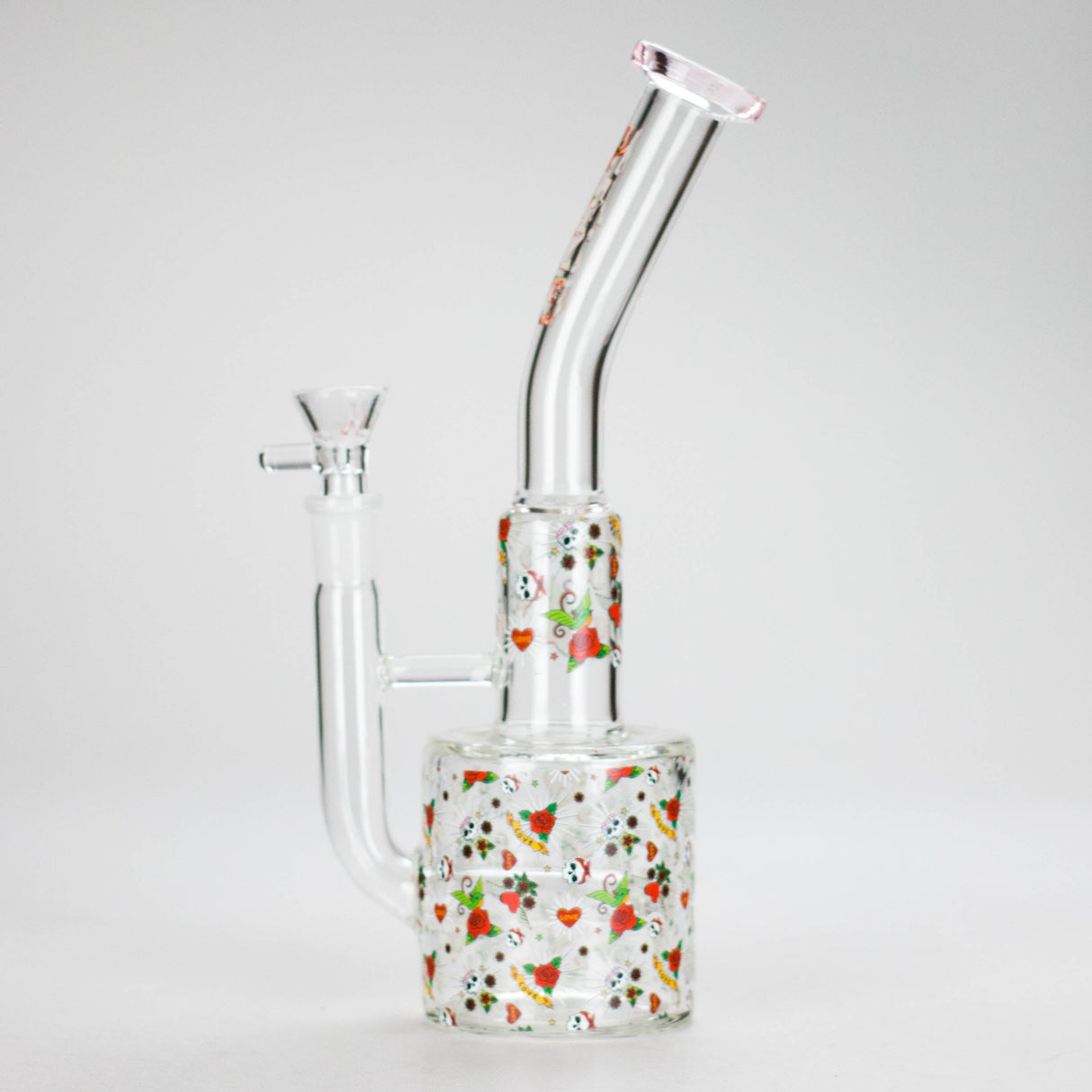 Haze | 10″ Skull & Red Roses Glass Bong – Pink (Mini-S) Glass Bong Canadian Distributor