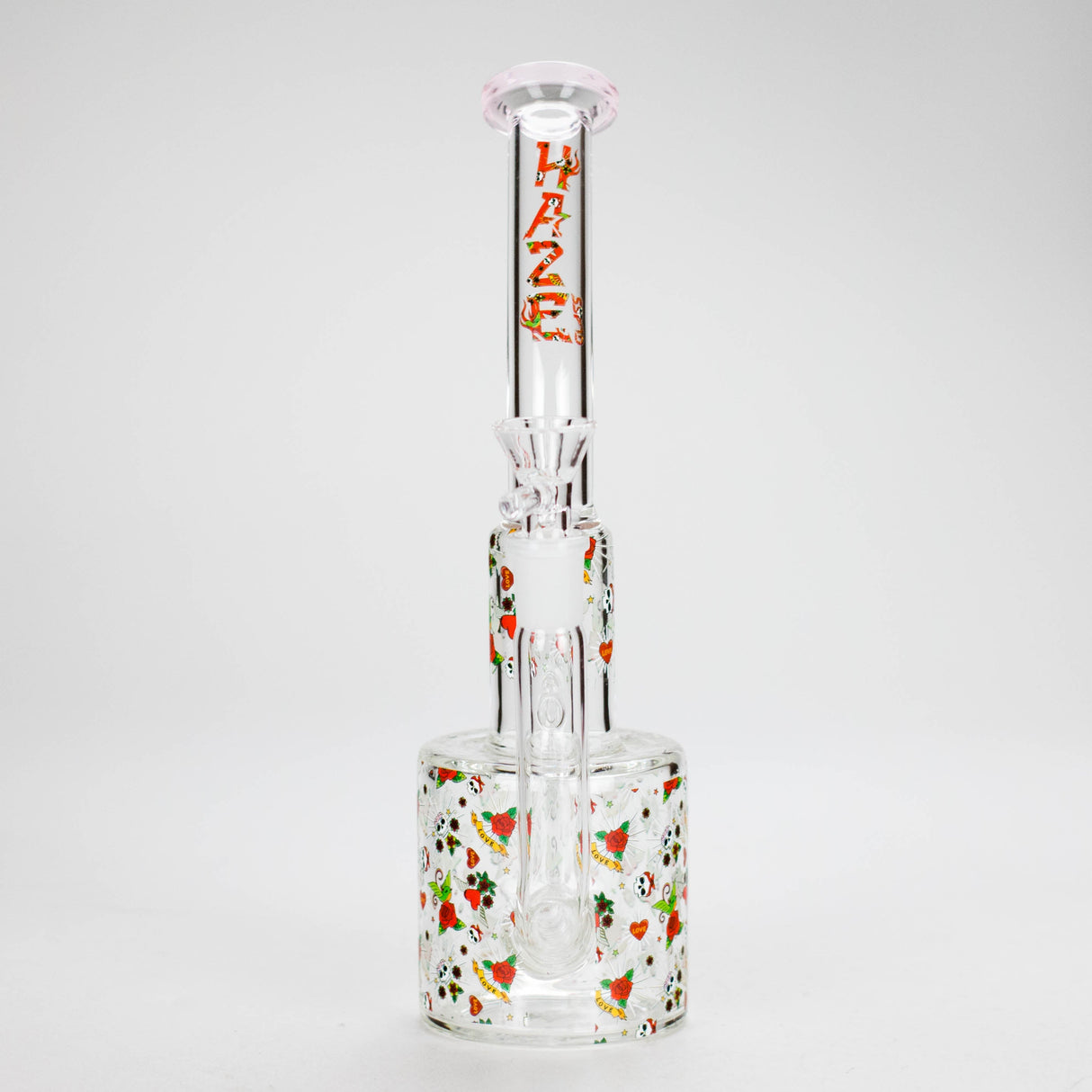 Haze | 10″ Skull & Red Roses Glass Bong – Pink (Mini-S) Glass Bong Canadian Distributor