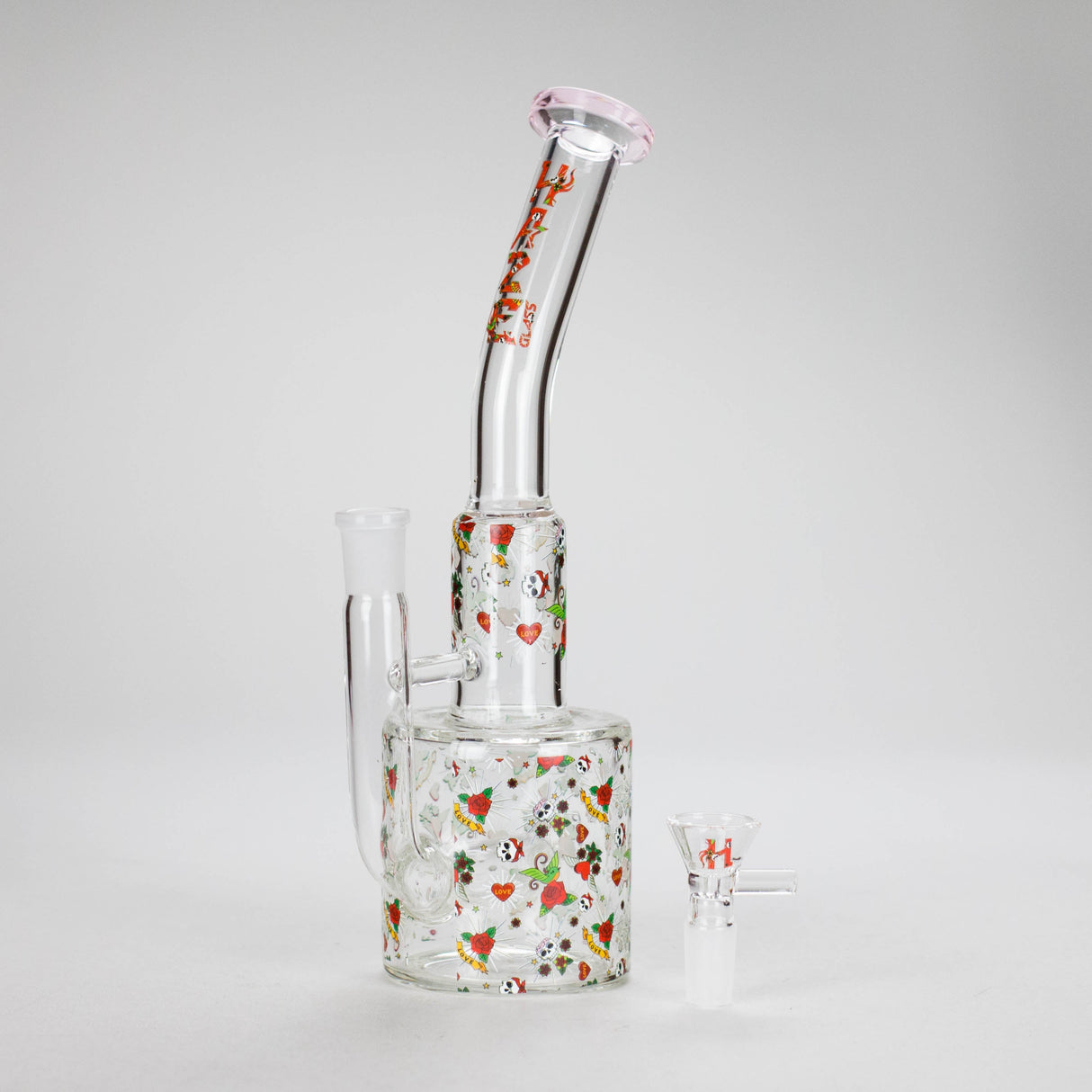 Haze | 10″ Skull & Red Roses Glass Bong – Pink (Mini-S) Glass Bong Canadian Distributor