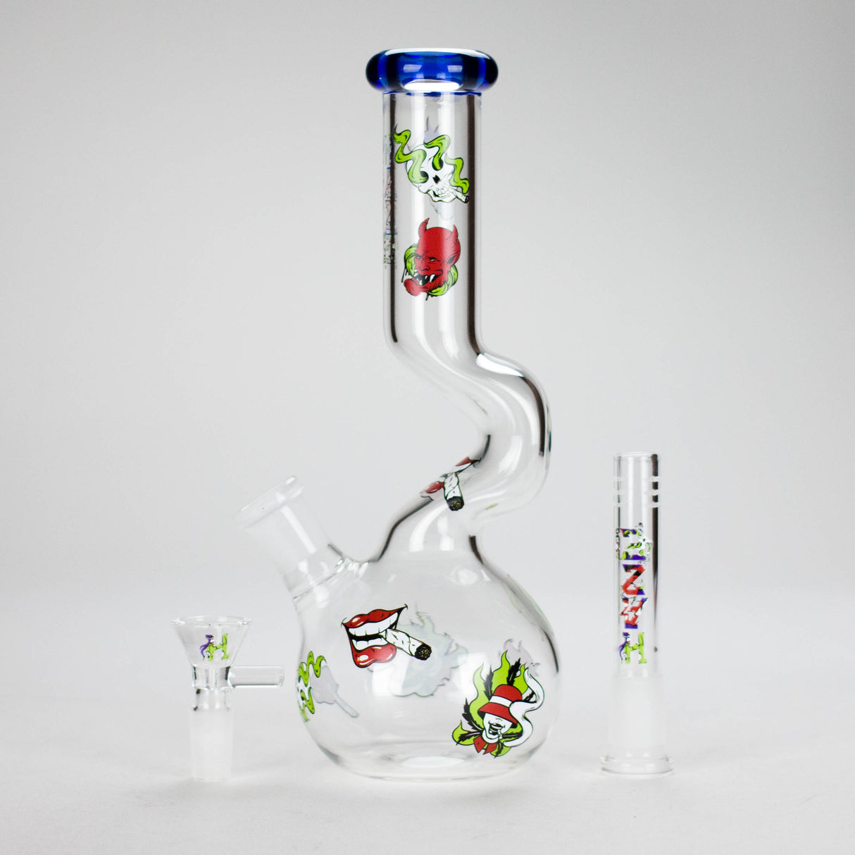 Haze | 9″ Smoking Zig-Zag Glass Bong – Blue (Mini-T) Glass Bong Canadian Distributor