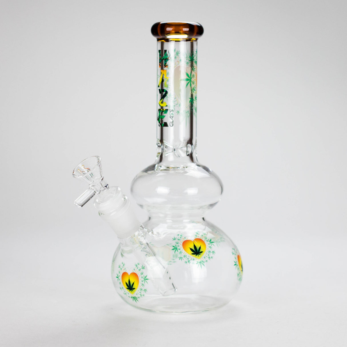 Haze | 9″ Heart Leaf Double Bubble Base Glass Bong with Color Lip – Amber (Mini-U) Glass Bong Canadian Distributor