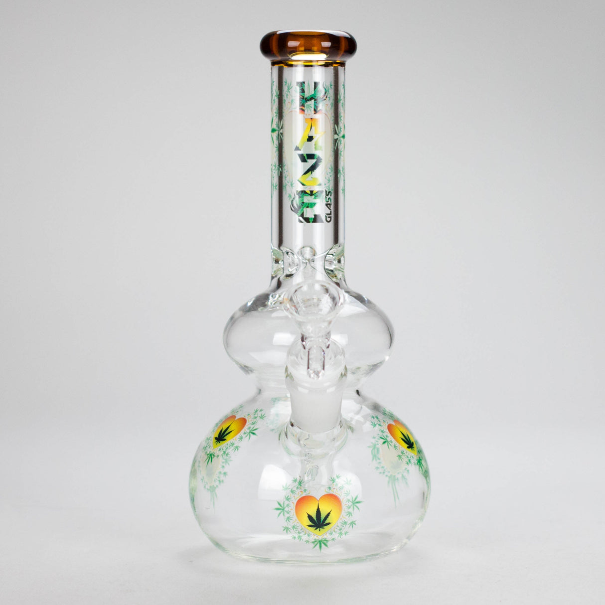 Haze | 9″ Heart Leaf Double Bubble Base Glass Bong with Color Lip – Amber (Mini-U) Glass Bong Canadian Distributor