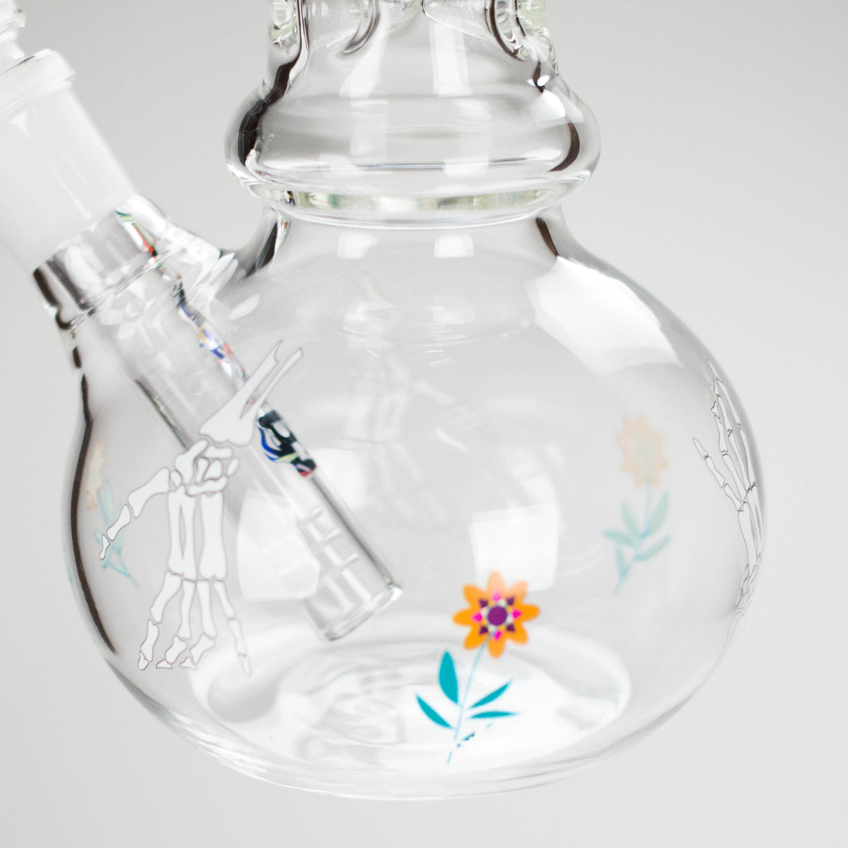 Haze | 9″ Skull Hand & Flower Bubble Base Glass Bong – Pink (Mini-V) Glass Bong Canadian Distributor