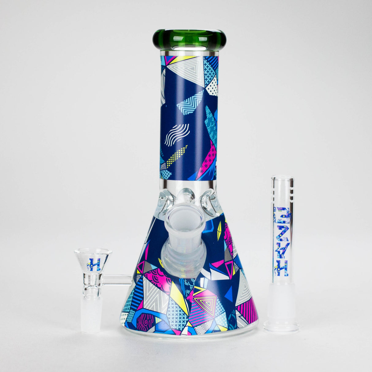 Haze | 8″ Geometric Figure Beaker Glass Bong with Color Lip – Green (Mini-X) Glass Bong Canadian Distributor