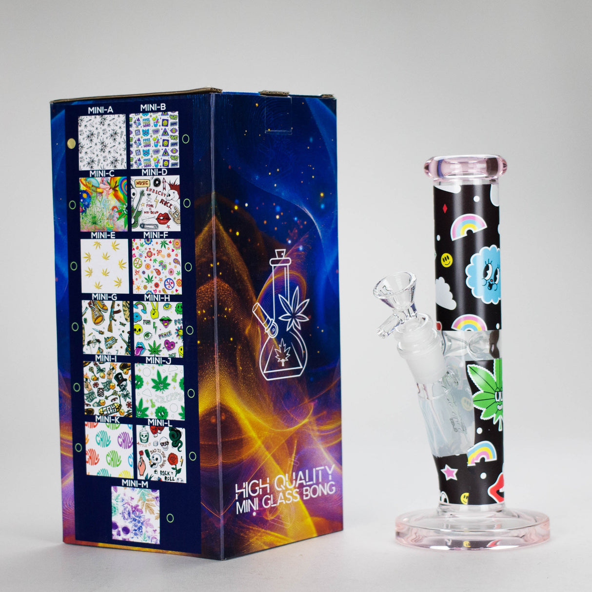 Haze | 9″ Face Emoji Straight Tube Glass Bong with Color End – Pink (Mini-Z) Glass Bong Canadian Distributor