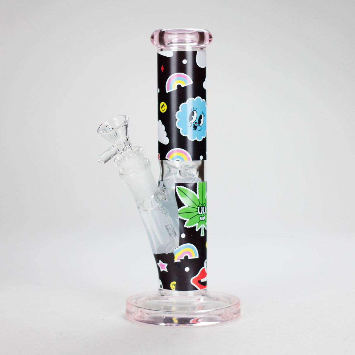 Haze | 9″ Face Emoji Straight Tube Glass Bong with Color End – Pink (Mini-Z) Glass Bong Canadian Distributor