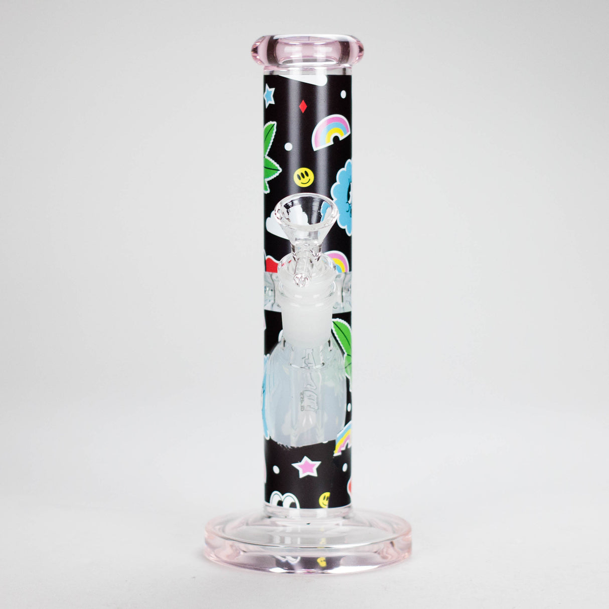 Haze | 9″ Face Emoji Straight Tube Glass Bong with Color End – Pink (Mini-Z) Glass Bong Canadian Distributor