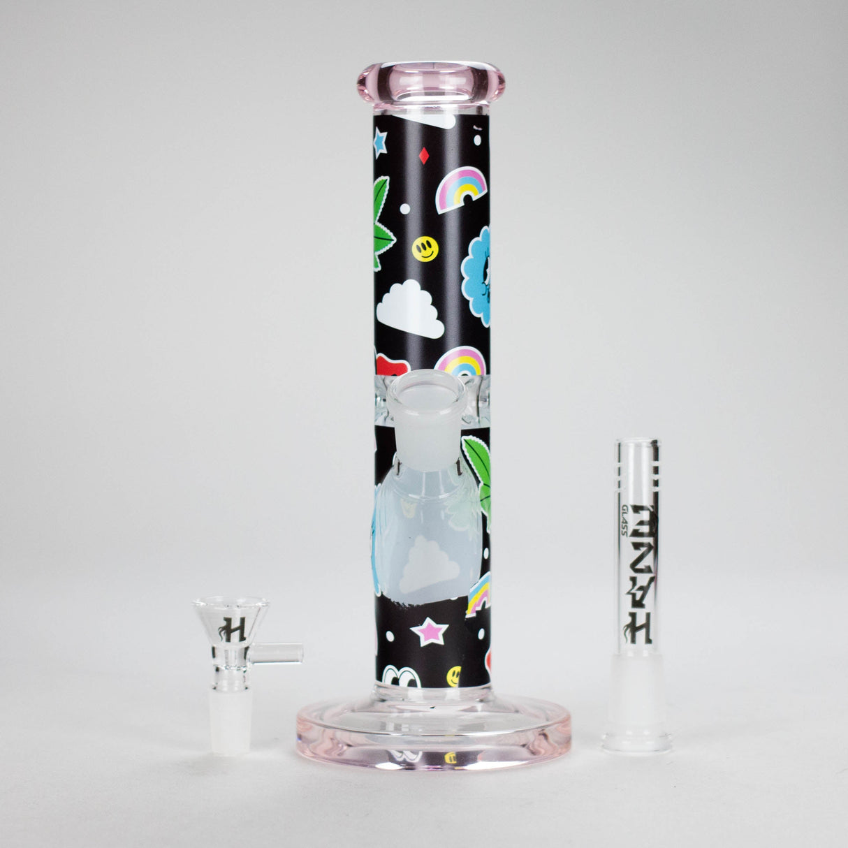 Haze | 9″ Face Emoji Straight Tube Glass Bong with Color End – Pink (Mini-Z) Glass Bong Canadian Distributor