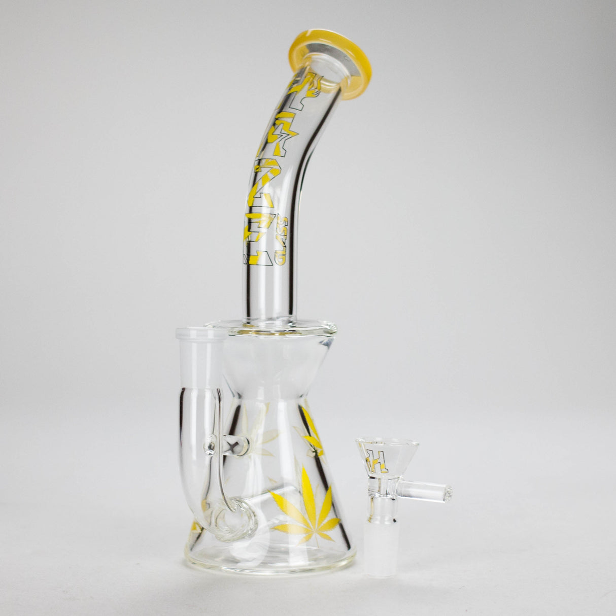 Haze | 8.5″ Weed Leaf Bent Neck Glass Bong – Jade Yellow (Mini-E) Glass Bong Canadian Distributor