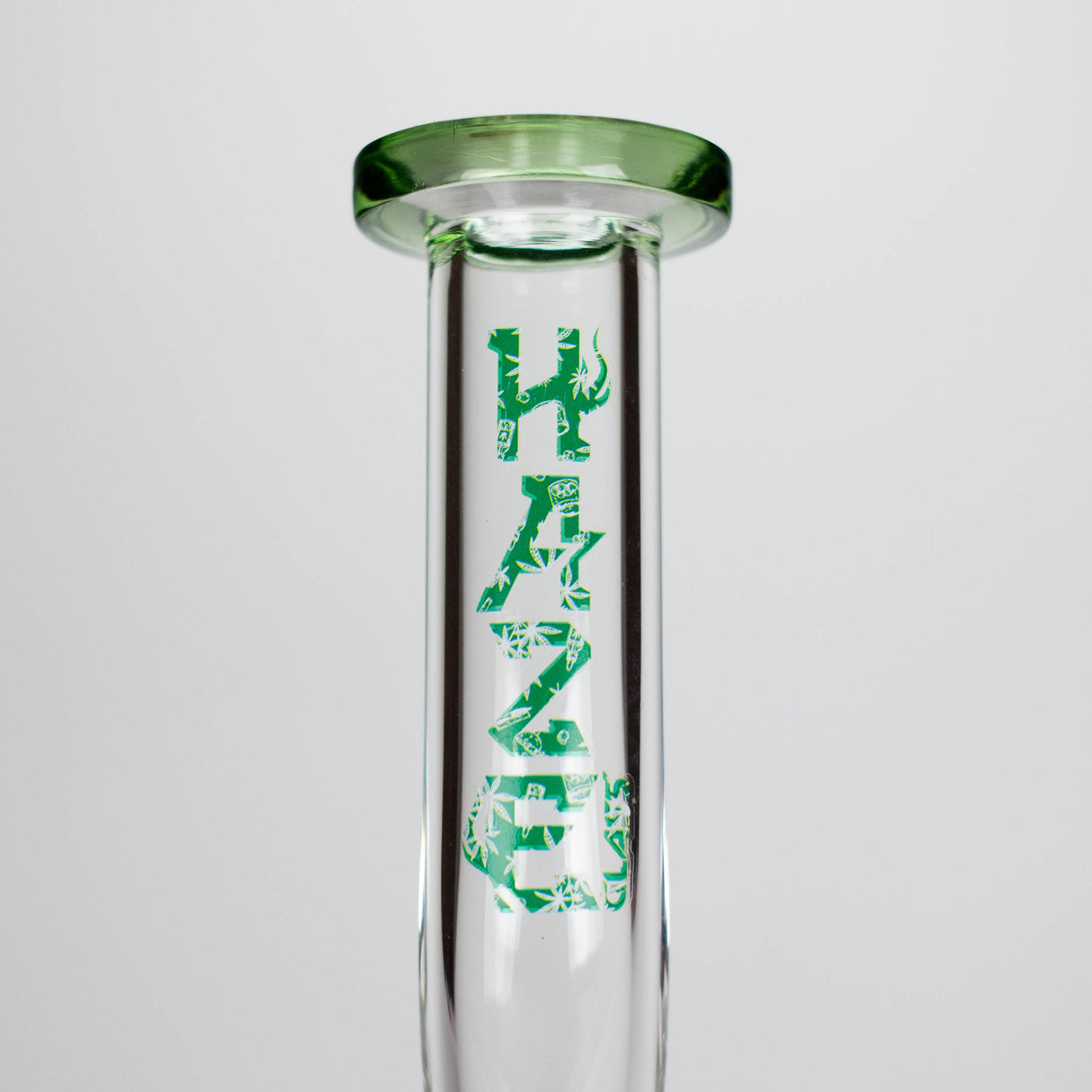 Haze | 9″ Bubble Base Glass Bong – Green Weed Leaf Design (Mini-A) Glass Bong Canadian Distributor