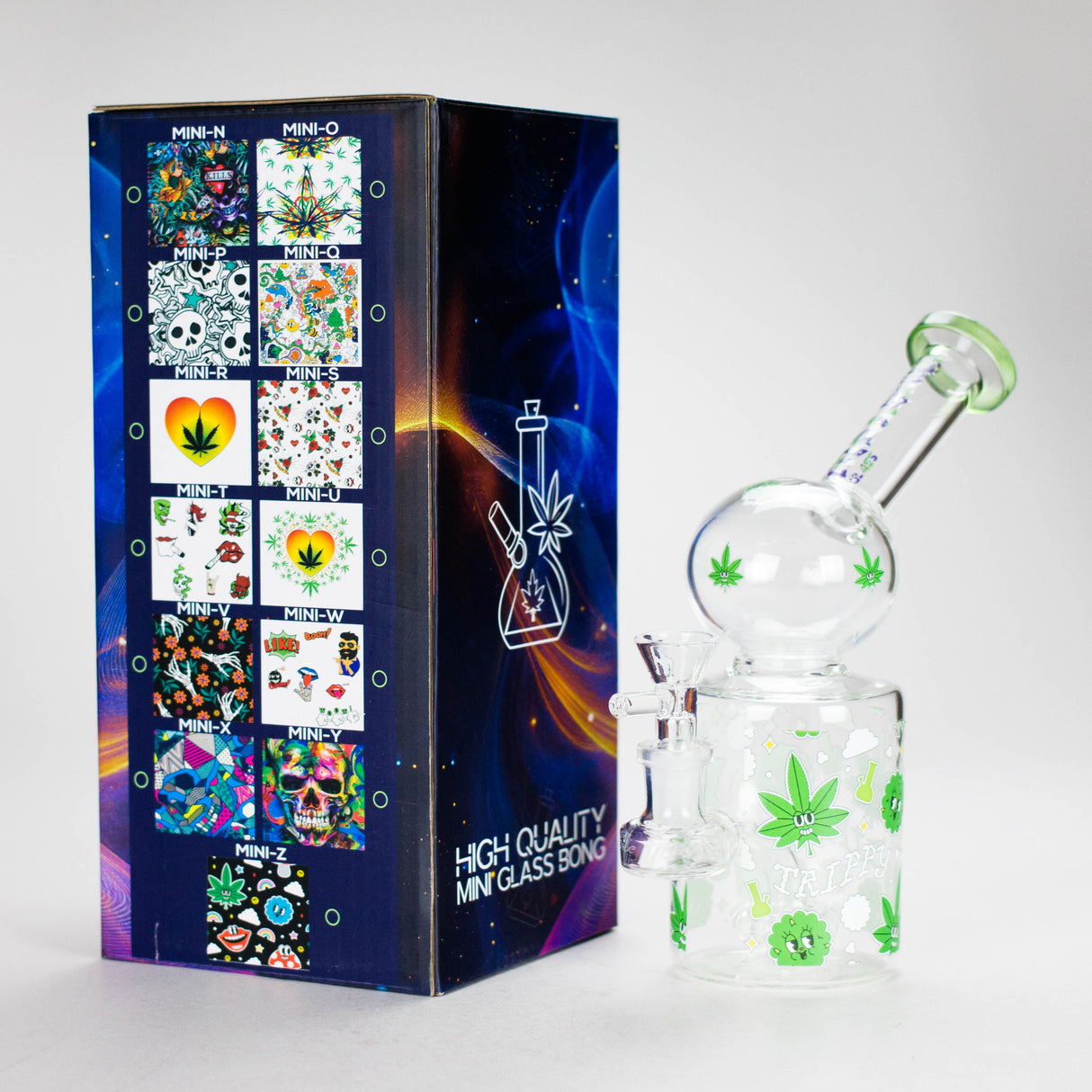 Haze | 8″ Trippy Bubble Dab Rig – Green (Mini-J) Glass Bong Canadian Distributor