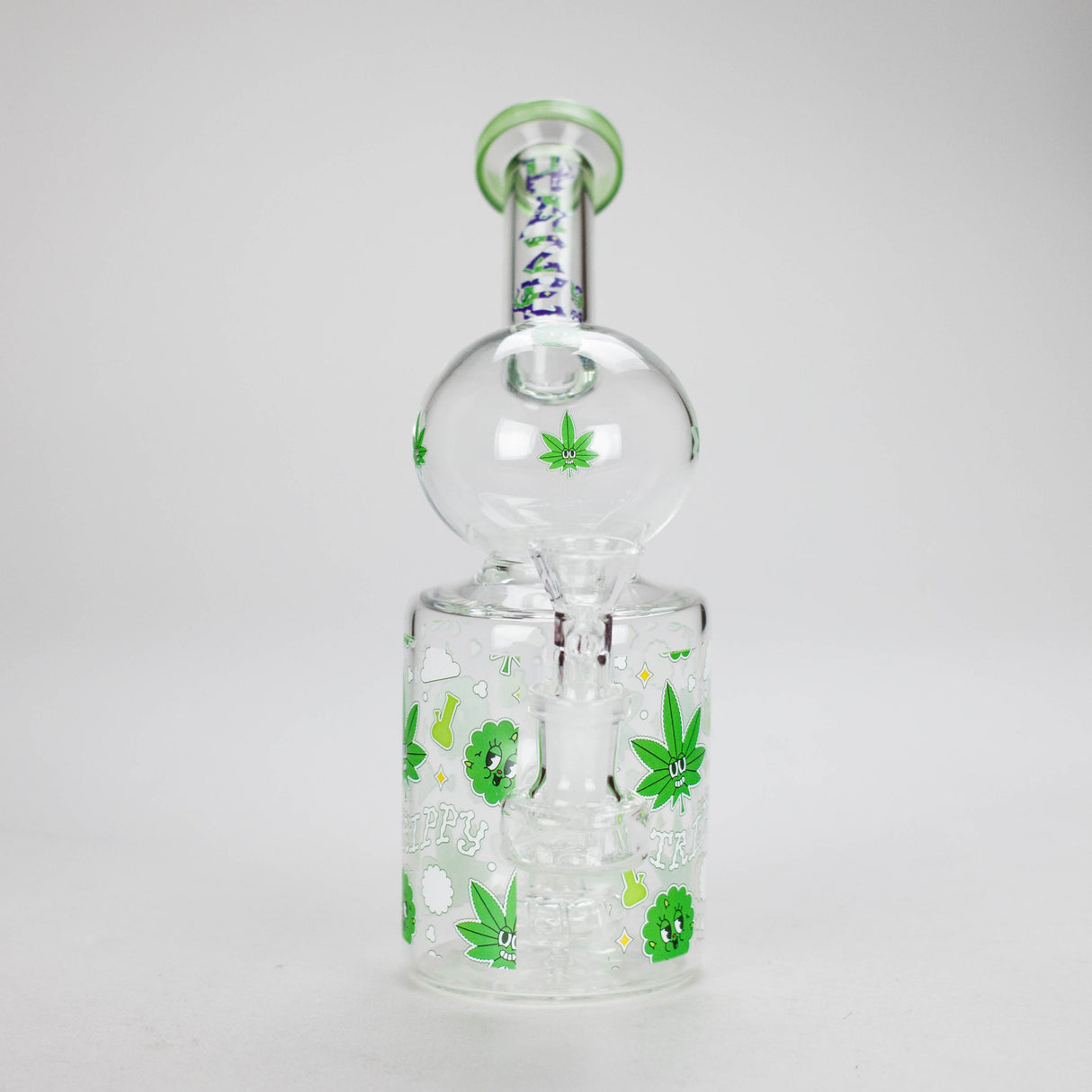 Haze | 8″ Trippy Bubble Dab Rig – Green (Mini-J) Glass Bong Canadian Distributor