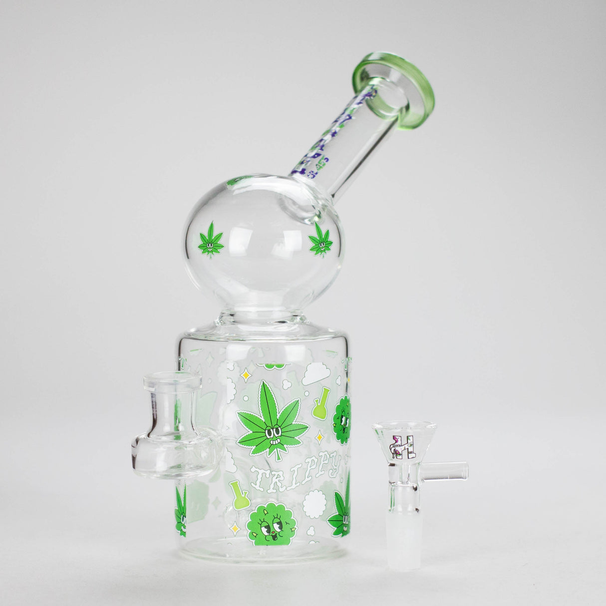 Haze | 8″ Trippy Bubble Dab Rig – Green (Mini-J) Glass Bong Canadian Distributor