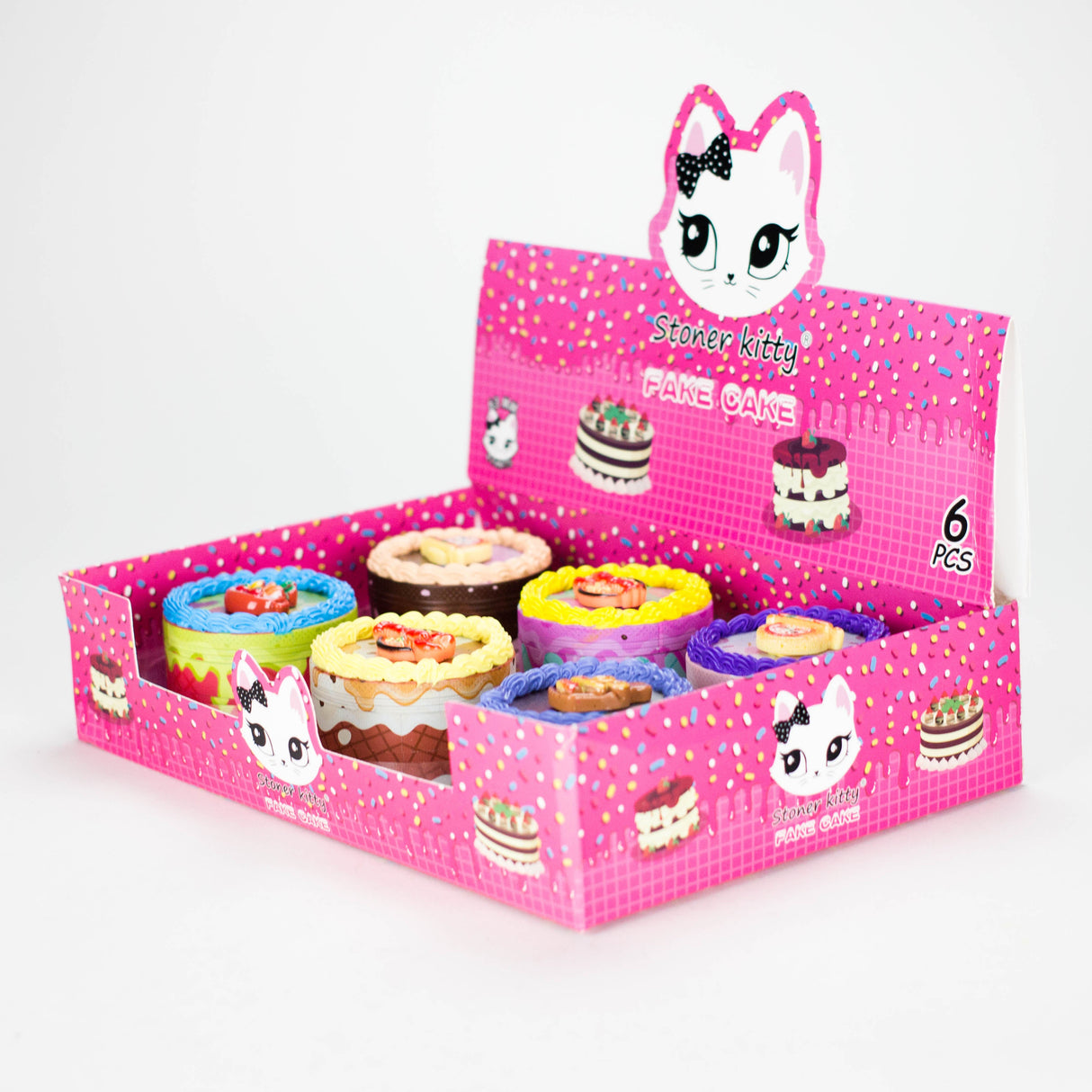 2.5" Cake-Shaped Metal Grinder 4-Layer (Box of 6) Display Pack 777 Smoke