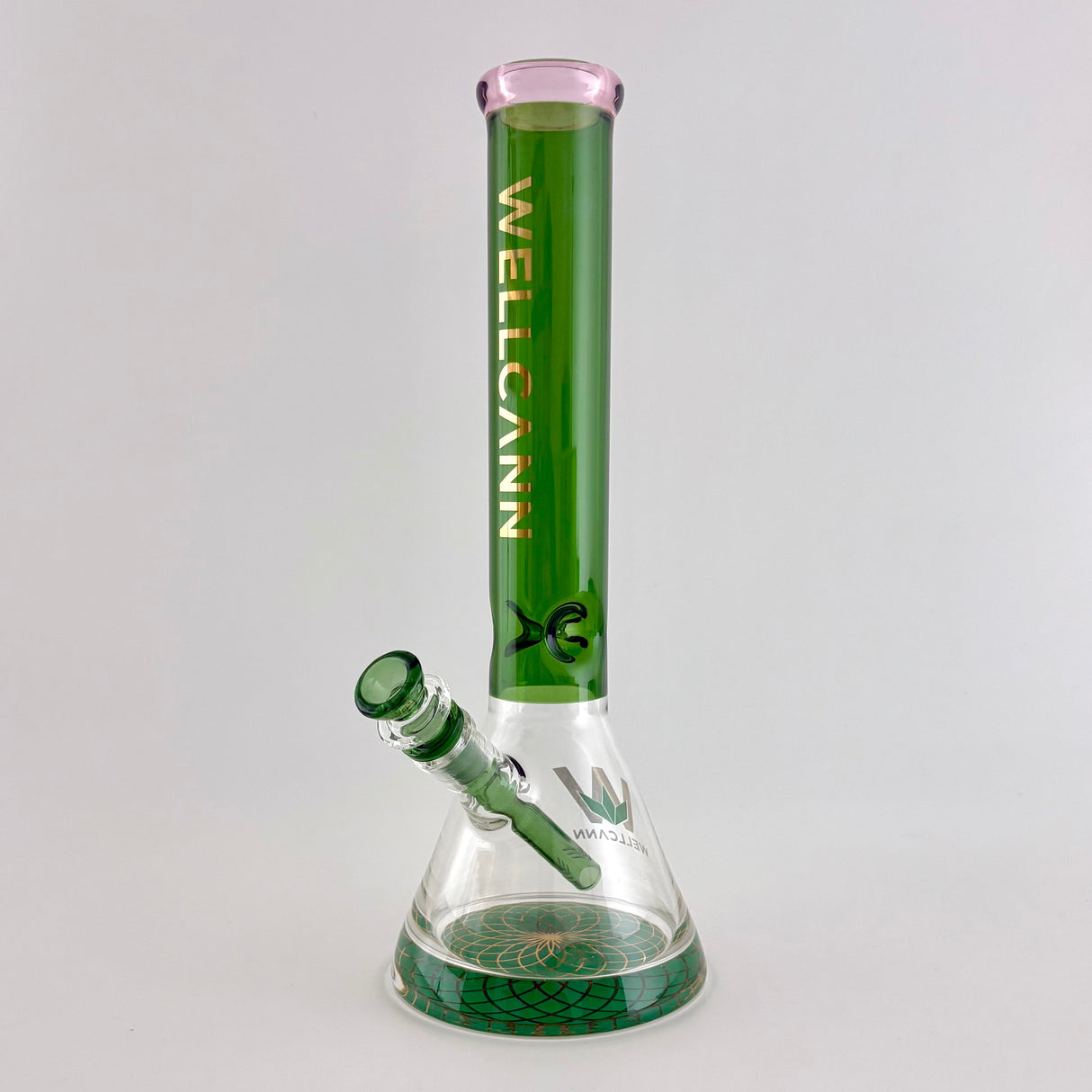 Wellcann | 14" Thickened Base Geometric Gold Beaker Glass Bong-Green Glass Bong Super Supplys Inc