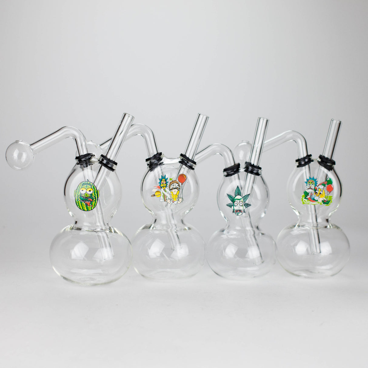 6" Flat Mush Mix Sticker Glass Oil Burner Pipe – Unique Double Bubble Design Glass Rig RMG WHOLESALE