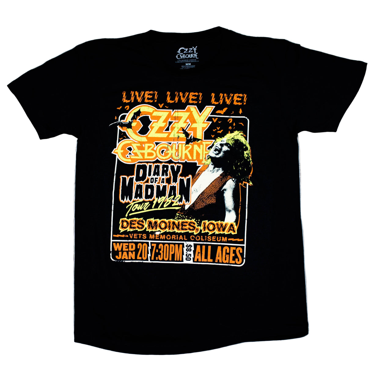 Ozzy Osbourne | “Live” Short Sleeve Unisex Black T-Shirt – Officially Licensed Rock Band Tee Short Sleeve Philcos