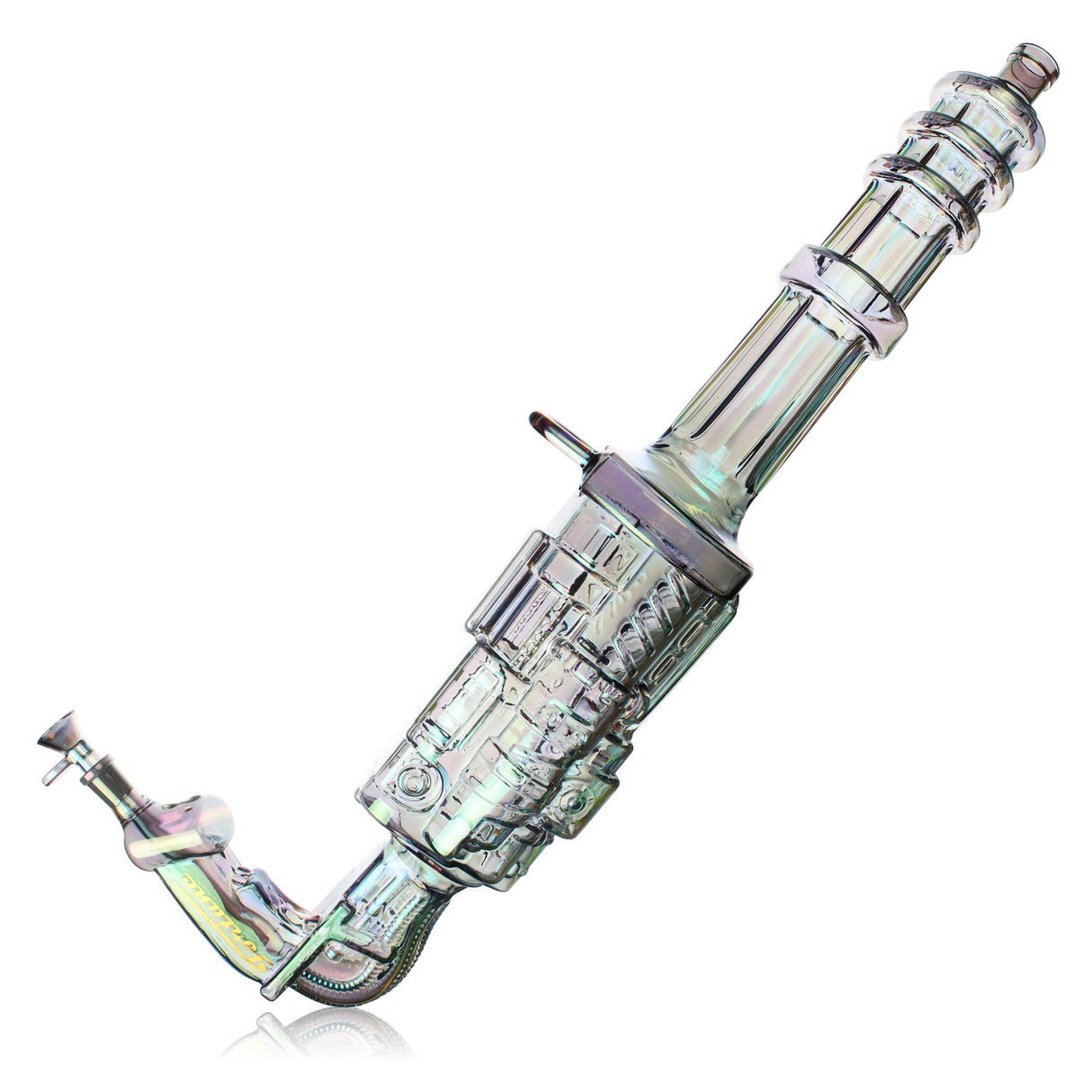 Fortune | 24" Electroplated Gatling Gun Glass Bong with Hardwood Stand Glass Bong Fortune Frosted Grey