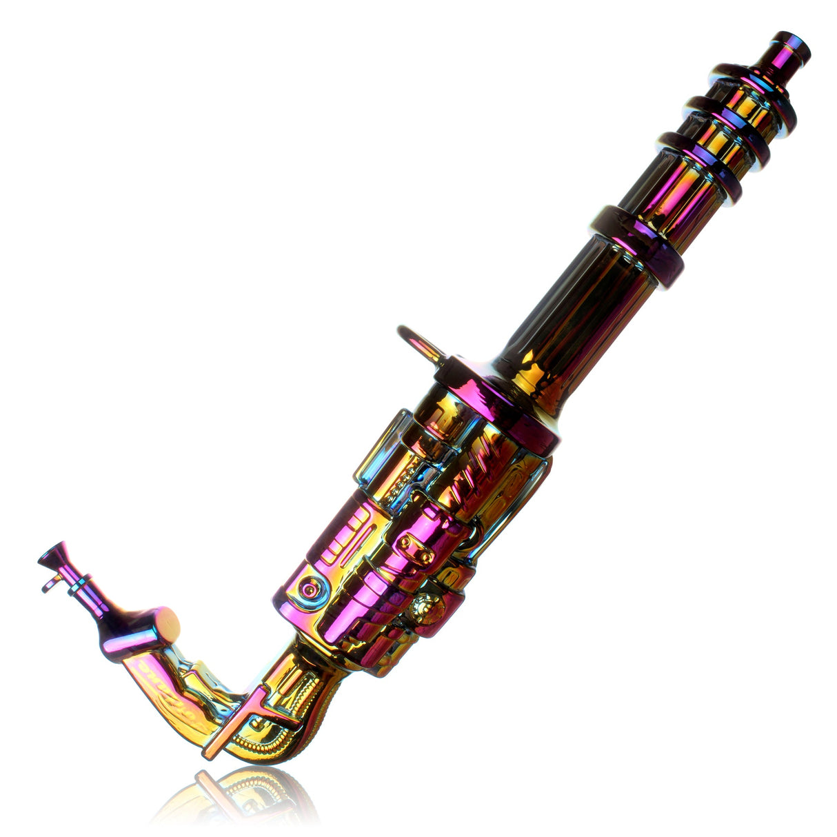 Fortune | 24" Electroplated Gatling Gun Glass Bong with Hardwood Stand Glass Bong Fortune Iridescent Purple