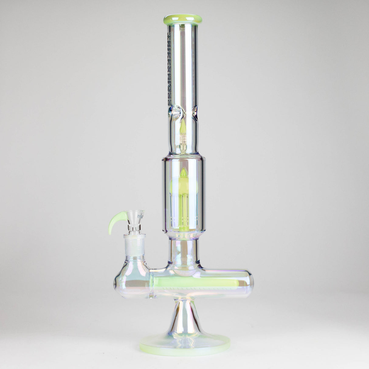 Trippy Glass | 17" 7mm Holographic Stemline Bong – Triple Diffused Perc with 18mm Bowl Glass Bong Small Biz Distributors GREEN