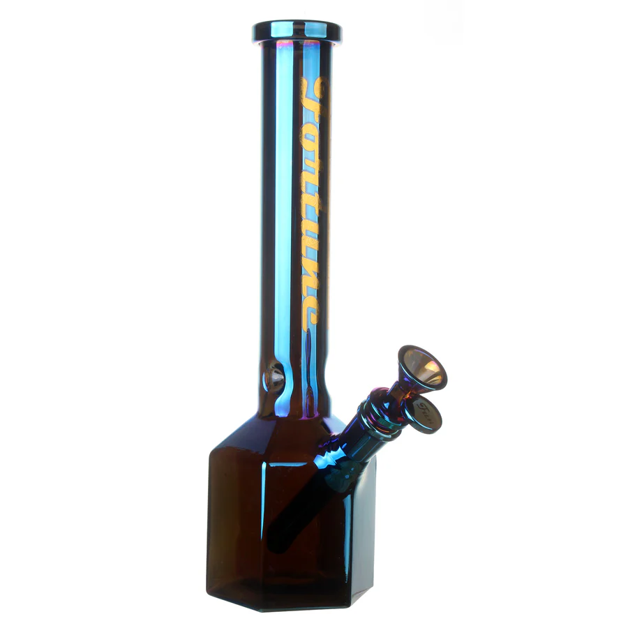 Fortune | 12" Hexagon Electroplated Barrel Base Glass Bong Glass Bong Fortune Electric Blue