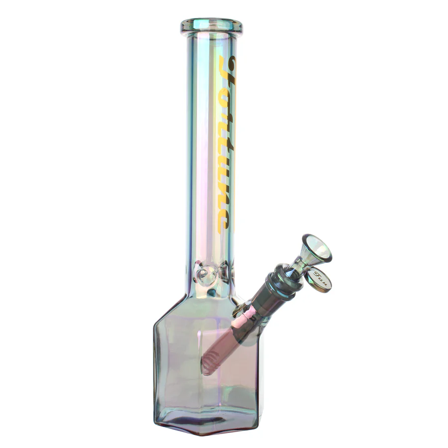 Fortune | 12" Hexagon Electroplated Barrel Base Glass Bong Glass Bong Fortune Frosted Grey